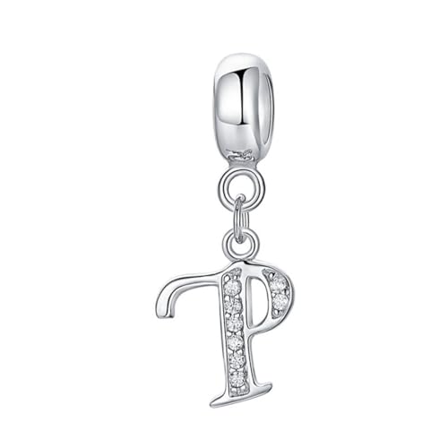 Image of Letter P 925 Sterling Silver Bead Alphabet Charm for Anniversary Words - Fits Pandora Charms Bracelet