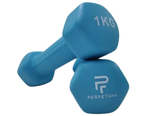 PERPETUAL Mancuernas Disponibles en 0.5KG/1KG/1.5KG/2KG/3KG/4KG/5KG (2 Unidades) y Sets 6/12/16/22/30KG Pesas Ligeras Pequeñas Hexagonales Neopreno Pilates Hombre Mujer Gimnasio en Casa Dumbbell