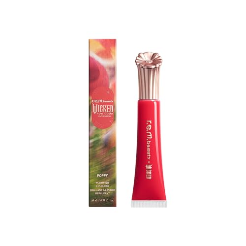 r.e.m. beauty by Ariana Grande Wicked: For Good | Poppy Plumping Lip Gloss | Poppy Punch | Instant Plumping Effect for Hydrated, Softer and Smoother Lips | Silky, Non-Sticky Feel | 0.34 Fl Oz