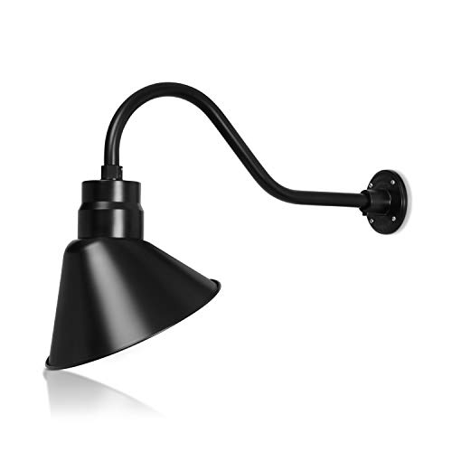 12in. Satin Black Angle Shade Gooseneck Sign Light Fixture with 22in. Long Extension Arm - Wall Sconce Farmhouse, Vintage, Antique Style - UL Listed - 9W 900lm A19 LED Bulb (5000K Cool White) 12in. Satin Black Angle Shade Gooseneck Sign Light Fixture with 22in. Long Extension Arm - Wall Sconce Farmhouse, Vintage, Antique Style - UL Listed - 9W 900lm A19 LED Bulb (5000K Cool White)