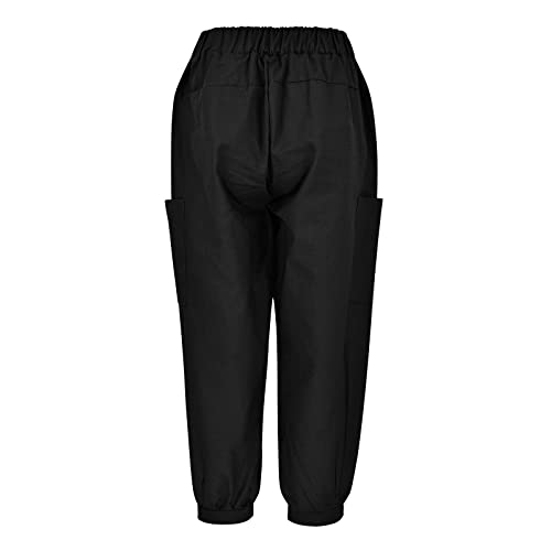 Women's Harem Pants High Waist Loose Casual Trousers Broad Legged Leisure Pants Solid Color Leg Closure Pants (Black, M)4