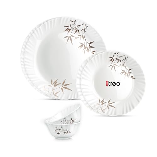 Image of Treo by Milton Opalware Aurelia Arashi Dinner Set of 6 | Serving for 2 | Microwave & Dishwasher Safe | Bone-Ash Free | Tempered Toughness | Plates & Bowls | Crockery Set for Dining & Gifting