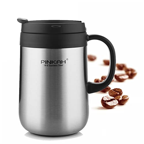 304 Stainless Steel Thermos Mugs Office Cup With Handle With Lid Insulated Tea Mug Thermos Cup Office Thermoses (Capacity : (500Ml, Color : Silver 460Ml) #TOP1