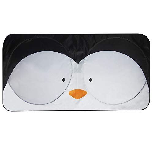 Image of FH Group Medium Foldable Penguin Print Car Windshield Sun Shade - Portable Reflective Sun Visor for Sedans, SUVs, and Trucks Black