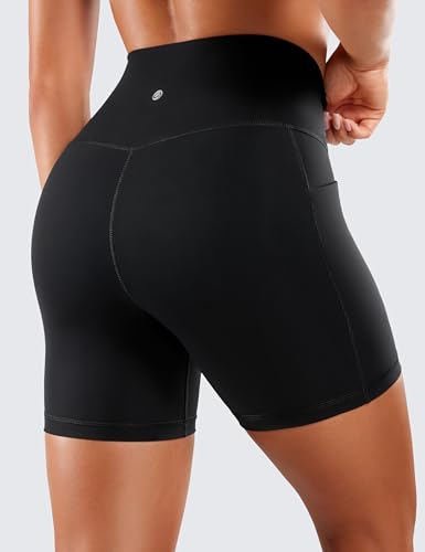 CRZ YOGA Women's Naked Feeling Biker Shorts with Pockets 5'' - High Waisted Yoga Gym Workout Spandex2