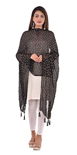 Image of YOUTHQUAKE Soft Chiffon Dupatta with Golden Foil Print & Tassels for Women & Girls