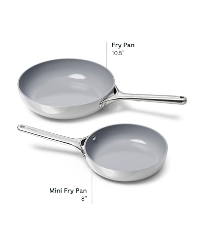 Image of Caraway Fry Pan Duo - Nonstick Ceramic Frying Pan (8 inch & 10.5 inch) - Non Toxic, PTFE & PFOA Free - Oven Safe & Compatible with All Stovetops (Gas, Electric & Induction) - Gray