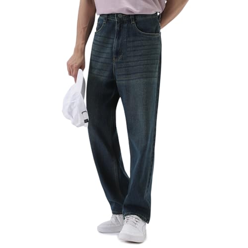 Image of Urbano Fashion Men's Loose Baggy Fit Heavy Washed Jeans Non-Stretchable