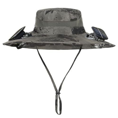 Sombrero de pesca solar de ala ancha, sombrero de pesca para hombre, con 2 ventiladores solares, sombrero de pesca para hombre, sombrero de pesca al aire libre, capa de lluvia para hombre, camouflage,