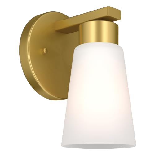 Image of Kichler Stamos 8 inch 1-Light Soft Modern Wall Sconce with Satin Etched Glass in Brushed Gold, (8 inch H x 5 inch W), 52437BG