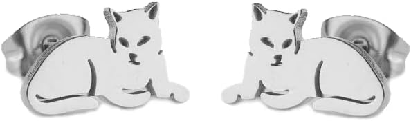 Cute Cat Kitten Tiny Stud Earrings Stainless Steel Animal Pet Cartilage Studs Earrings Minimalist Christmas Birthday Jewelry Gifts for Women Teen Girls Little Daughter