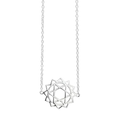 Collier mandala fleur en argent 925 et pendentif chakra cœur vert avec bijoux zircone cubique