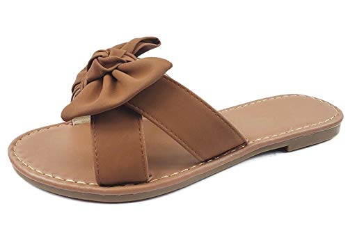 Image of Tiara Women's Sandals Slip On Slide Flat with Twist Knot Bow