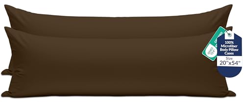 Image of ROYALE LINENS Body Pillow Cover - Double Brushed 1800 Microfiber - 20 inchx54 inch with Hidden Zipper Closure - Wrinkle & Fade Resistant - Super Soft Body Pillowcase 2 Pack (Chocolate, Pack of 2)