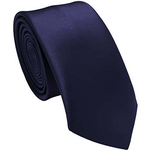 Great British Tie Club Men's Satin Skinny Ties Navy Blue