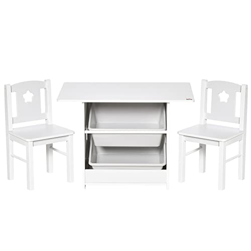 HOMCOM Ensemble Table et chaises pour Enfants - Ensemble 3 pièces + 2 bacs Amovibles - Table d'appoint pour Jouets 2 en 1 - MDF PP Blanc Gris