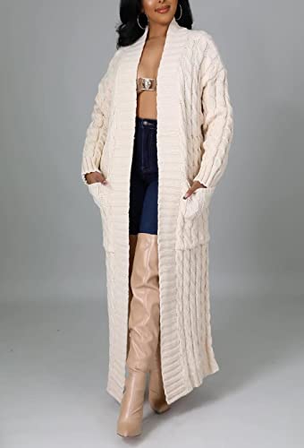 Long Sweaters for Women Cardigan Open Front Long Sleeve Plus Size Chunky Cable Knit Duster Cardigans with Pockets Winter Coat3