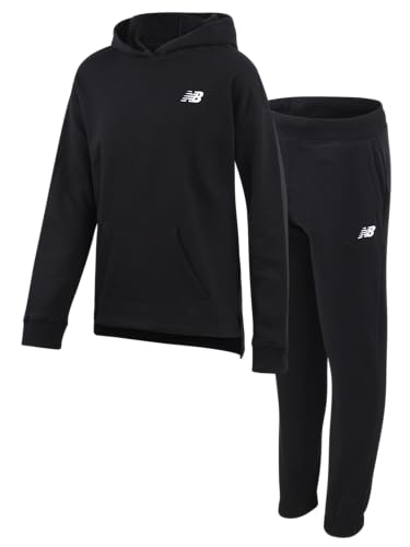 New Balance Girls Sweat Suit Set - 2 Piece Soft Fleece Athletic Pullover Hoodie and Jogger Sweatpants for Girls (Sizes: 7-16)