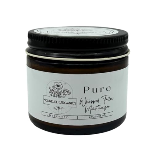 Whipped Tallow Moisturizer: PURE - 100% Grass Fed Tallow & Organic Jojoba oil, Chemical-Free, Non-Comedogenic | Whole Body & Face, Dry Skin, Sensitive Skin, Eczema Relief | UNSCENTED| for all skin types, Children & Pets | Handcrafted in USA (1.7oz, Unscented)
