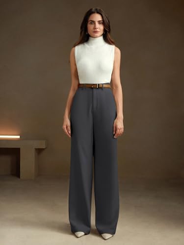 Image of KERI PERRY Trousers for Woman Pants Women's Formal Office Korean | Black Beige Track Pant | Straight | Cotton Spandex Stretchable Trouser | High-Waisted Bottom Wear
