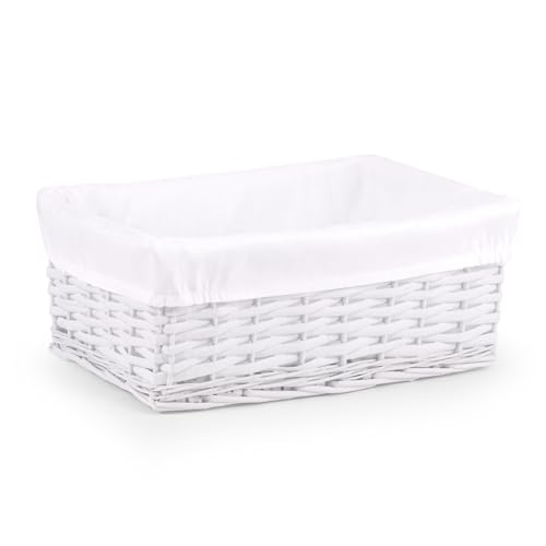 Woodluv Storage Baskets Woven Wicker Storage Basket for shelves Baskets to make hampers Storage Box Storage Organiser White Medium