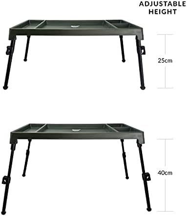 Carp On - Bivvy Table Fully Adjustable Folding Legs & Large Versatile Recessed 4 Sectional Tray Surface - 29cm X 59.5cm (H: 25cm To 40cm) Great For Fishing And Camping [25-3302]