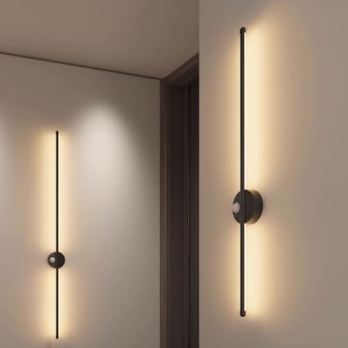Lámpara de pared recargable USB con sensor de movimiento aplique LED largo de aluminio negro 7