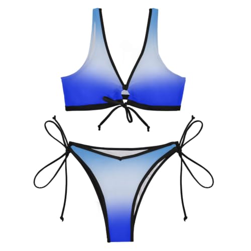 Bikini de hilo triangular que evita marcas de sol, trajes de baño azules 4