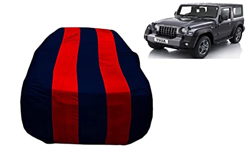 Image of Auto Hub Car Cover Compatible with Mahindra Thar New with Mirror Pocket,Triple Stitched, Weather Proof, Thar Car Cover- Navy-Red