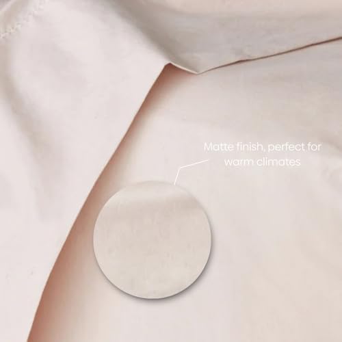 Image of Haus and Kinder Double Bedsheet, 300 TC 100% Organic Cotton Percale Weave, Fitted Bedsheet for Double Size Bed with 2 Pillow Covers - Marrow Stitch Detaling (Coastal Calm, 60 inchx78 inchx10 inch Size)