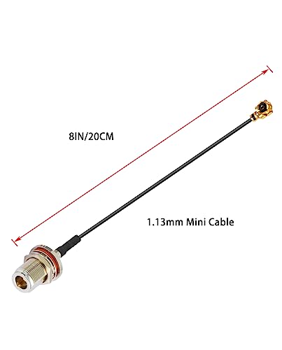 Vecys 2PCS U.F.L1 to N Type Female Low Loss Coaxial Cable 8" /20CM U.F.L1 1.13mm Mini-Coaxial Pigtail Cable for Wireless Routers Mini PCIE Network Cards PCI Wi-Fi WAN Repeater - Image 2