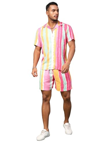 Image of Rigo Men's Rayon Striped Pajama Set Pack of 1 (SET04241037RS-L Multicolour L)