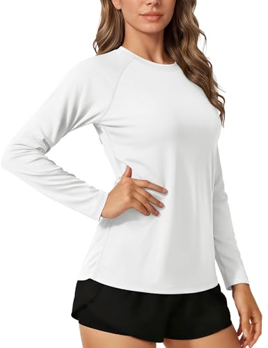 TACVASEN Damen Sonnenschutz Shirt Langarm Rash Guard UV-Schutz Funktionsshirt UPF 50+ Schnelltrocknend (S Weiß)