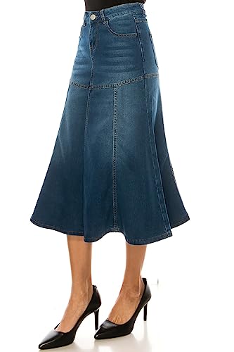 Fashion2Love Women's Juniors/Plus Size Stretch Denim Calf-Length Flared Skirt2