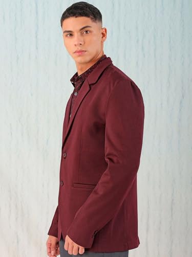 Image of The Indian Garage Co Men Comfort Straight Fit Solid Stretchable Single Breated Knitted Blazers