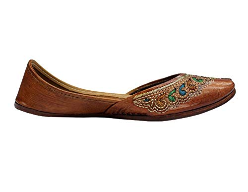 Stop n Style Punjabi Jutti for Ladies Brown Leather Ethnic Shoes Indian Online Mojari4