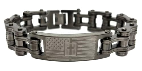 Harley-Davidson Heavy Metal Mens Cross Badge Motorcycle Bracelet Gunmetal 9