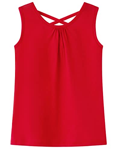 Image of Noomelfish Girls Criss Cross Back Tank Tops Soft Jersey Cotton Sleeveless Shirts (3-12 Years)