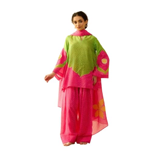 krisjan Women's Cotton Trending Straight Printed Kurta with Pants and Dupatta Set | Ethnic Set (Yellow)-picture-46