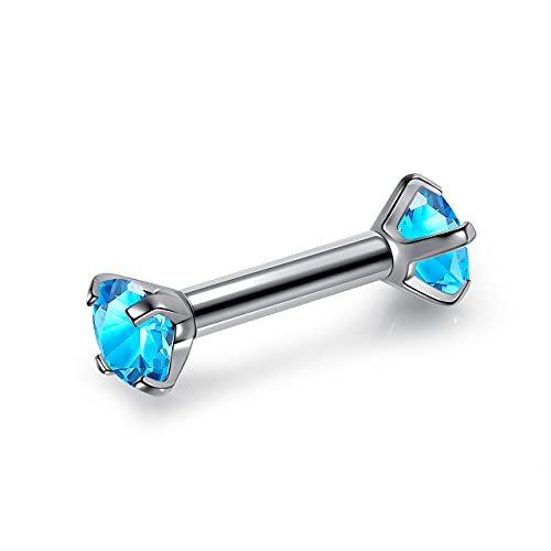 Zysta Small Rhinestone Clear Blue Cubic Zirconia Barbell Earring Studs Mini Cute Tragus Helix Cartilage Ear Lobe Nose Piercing Straight Bar 16G Screw on Stainless Steel2