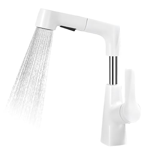 Rotatable and Liftable Kitchen Faucets with Pull Down Sprayer Height Adjustable 360 Degrees Swivel Hot and Cold Mixer Bathroom Faucet with 2 Water Outlet Modes