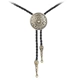 AZORA Western Cowboy Bolo Tie Men Leather Vintage Flower Necktie Rope Cord Pendant Necklace Braided Jewelry for Men