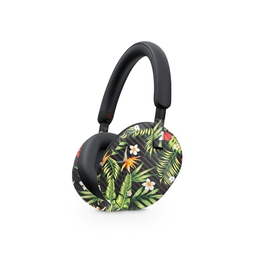 Image of MightySkins Carbon Fiber Skin Compatible with Sony WH-1000XM5 Headphones - Dark Hibiscus | Protective, Durable Textured Carbon Fiber Finish | Easy to Apply