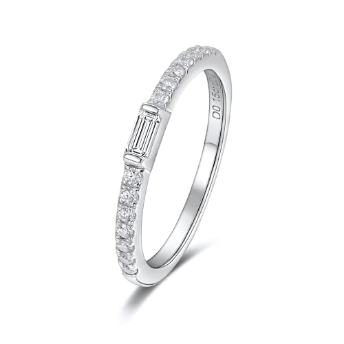 Moissanite Wedding Band Emerald Cut Baguette Rings for Women S925 Sterling Silver Hypoallergenic D Color VVS1 Half Moissanite Eternity Band Baguette Size 4-11