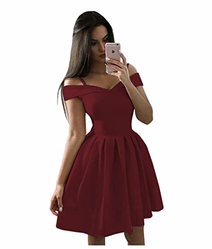 HUINI Damen A-Linie Satin Abendkleid Knielang Schlicht Ballparty Kleid Kurz...