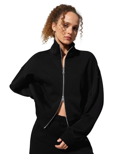 LilySilk Womens Silk Terry Sweatshirt Ladies Zip-up Light Jacket with Stand Collar and Drop Shoulder for Casual or Sports