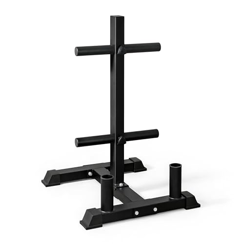 CAP Barbell Olympic Bumper Plate Tree Rack with 4 Weight Plate Posts and 2 Barbell Storage Holders | Multiple Colors