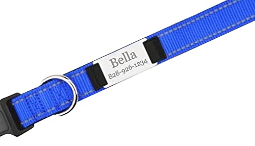 Personalized Dog Collar - Custom Engraved ID Tags with Reflective Nylon Material - Small Medium or Large Size with Name Plate (X-Small, Dark Blue) - Thumbnail 4