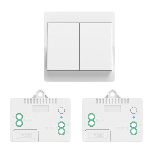 Namvo Wireless Switch Battery-Free, Wireless Light Switch No Battery, Wall Light Switch Self Powered No Wiring Required Wall Plate Transmitter (2 Way Set), White