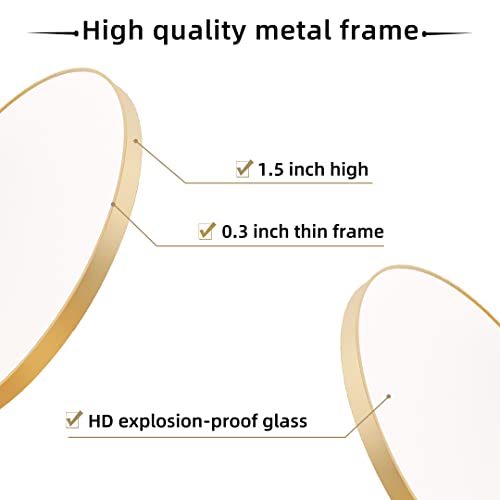 Image of LFT HUIMEI2Y Wall Circle Mirror Large Round 32-Inch Gold Metal Frame for Bathroom, Living Room, Dining Room, Make Up Vanity, Entryway